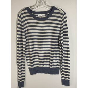 Love Tree Women Pullover Sweater Soft Knit Striped Long Sleeve Blue White Large